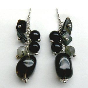 Black Onyx Labradorite Quartz Silver Earrings New